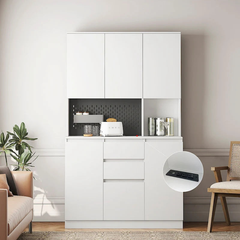 74 Armadio da dispensa da cucina autoportante con 6 ante, 3 ripiani e 2 cassetti, mobile contenitore per lavanderia