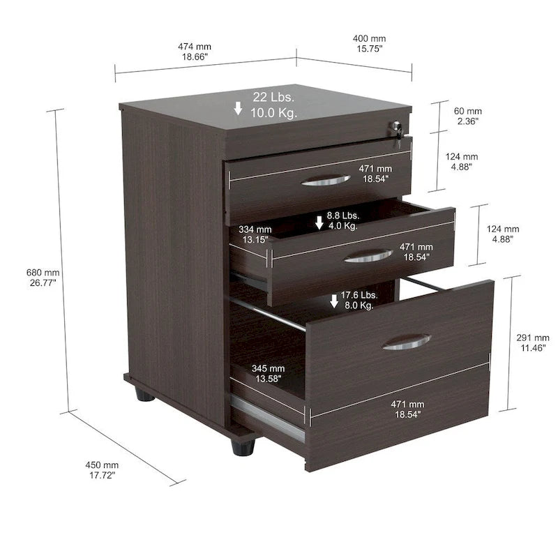 Classificatore a 3 cassetti color espresso