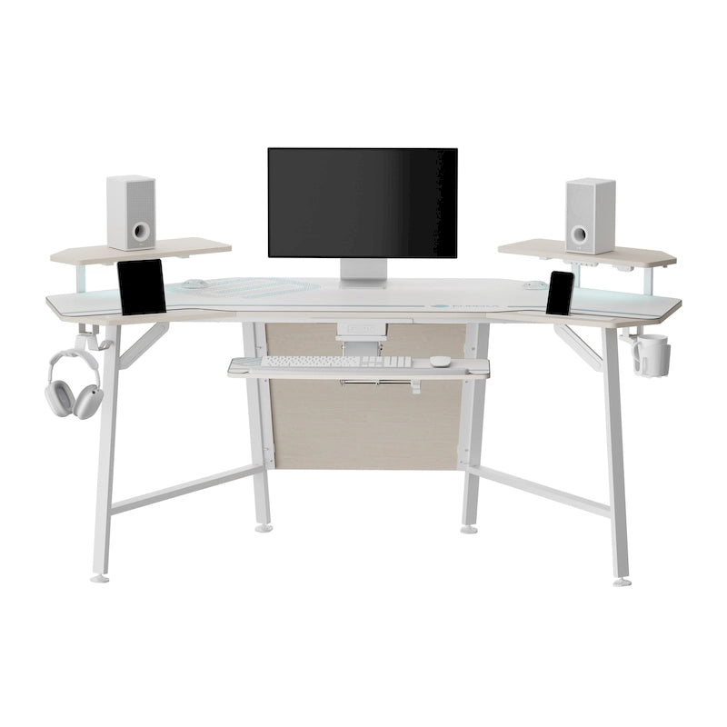 Scrivania Gaming Grande 72" Nera Multifunzionale per Computer con Vassoio per Tastiera