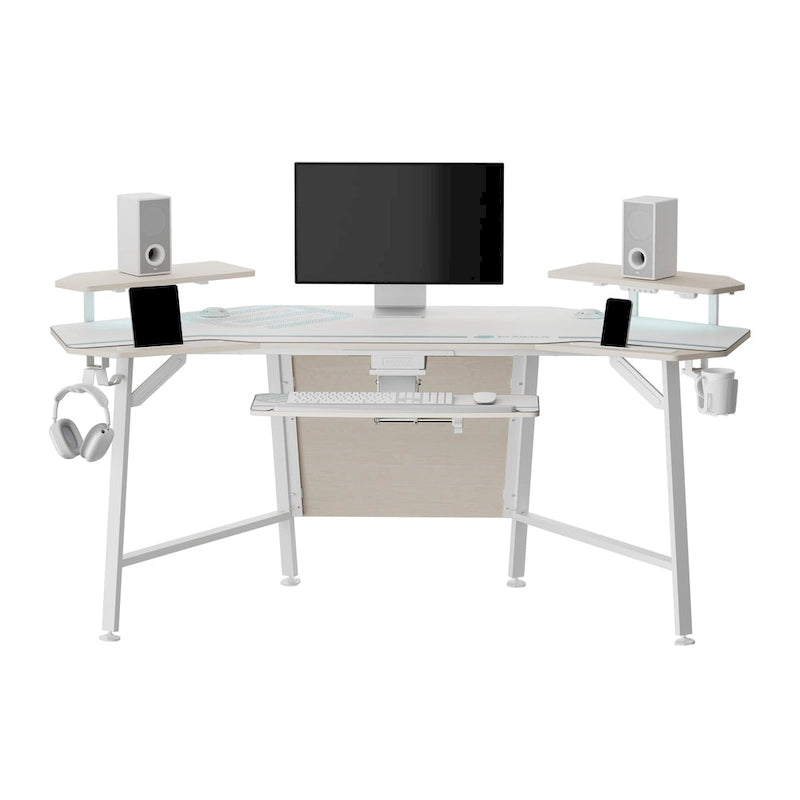 Scrivania Gaming Grande 72" Nera Multifunzionale per Computer con Vassoio per Tastiera