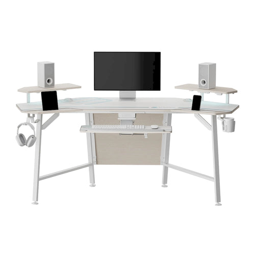 Scrivania Gaming Grande 72" Nera Multifunzionale per Computer con Vassoio per Tastiera