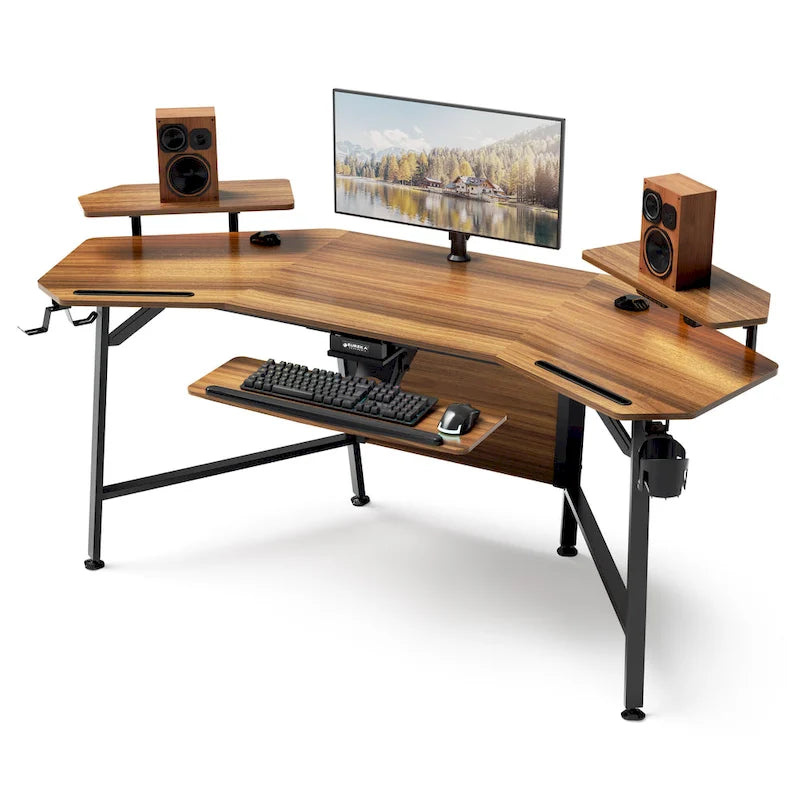 Scrivania Gaming Grande 72" Nera Multifunzionale per Computer con Vassoio per Tastiera