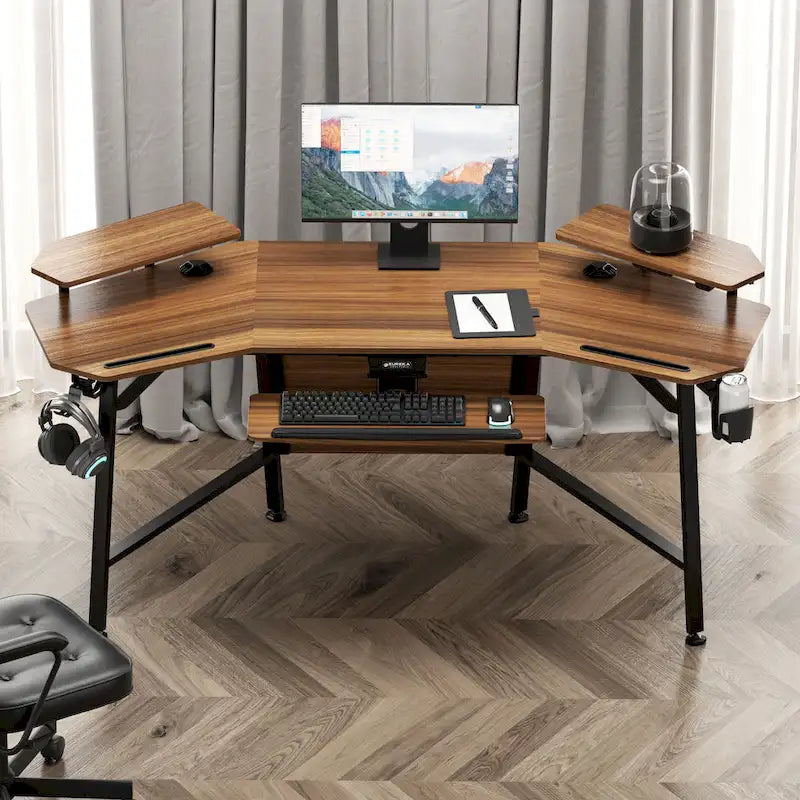 Scrivania Gaming Grande 72" Nera Multifunzionale per Computer con Vassoio per Tastiera