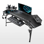 Scrivania Gaming Grande 72" Nera Multifunzionale per Computer con Vassoio per Tastiera