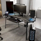 Scrivania Gaming Grande 72" Nera Multifunzionale per Computer con Vassoio per Tastiera