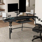 Scrivania Gaming Grande 72" Nera Multifunzionale per Computer con Vassoio per Tastiera