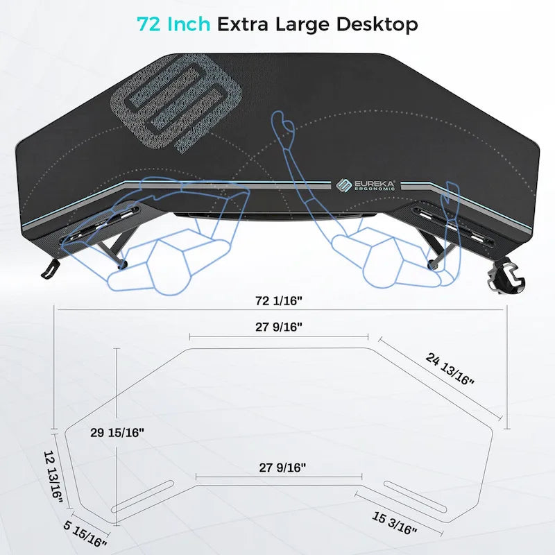Scrivania Gaming Grande 72" Nera Multifunzionale per Computer con Vassoio per Tastiera
