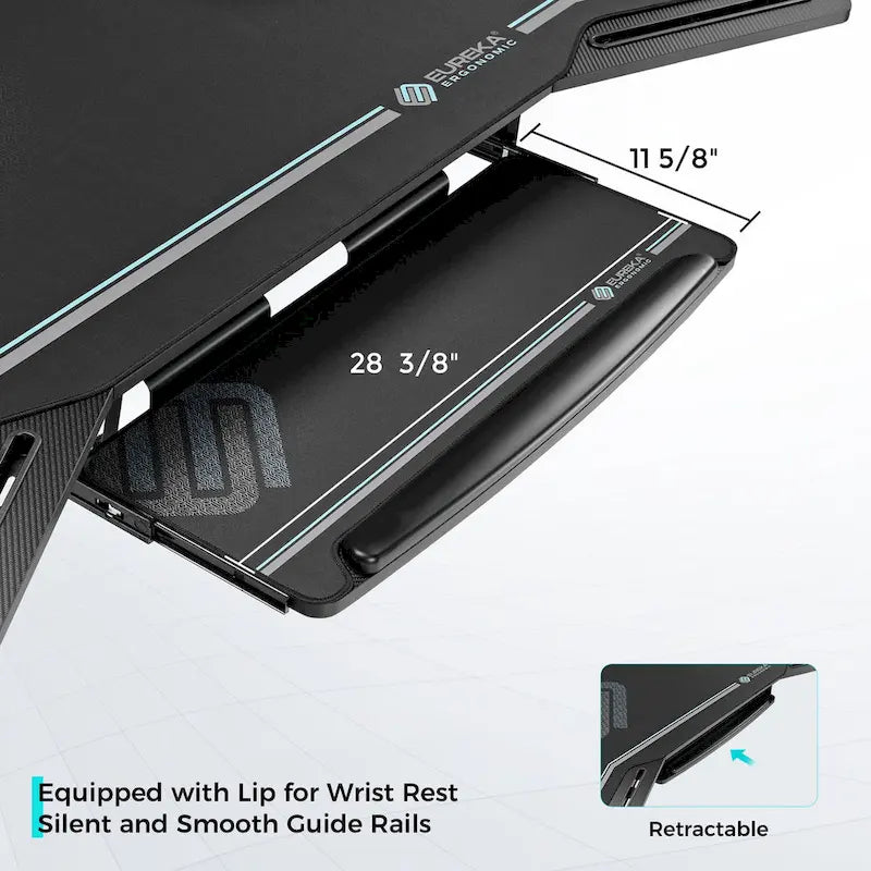 Scrivania Gaming Grande 72" Nera Multifunzionale per Computer con Vassoio per Tastiera