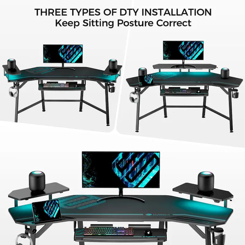 Scrivania Gaming Grande 72" Nera Multifunzionale per Computer con Vassoio per Tastiera