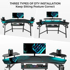 Scrivania Gaming Grande 72" Nera Multifunzionale per Computer con Vassoio per Tastiera