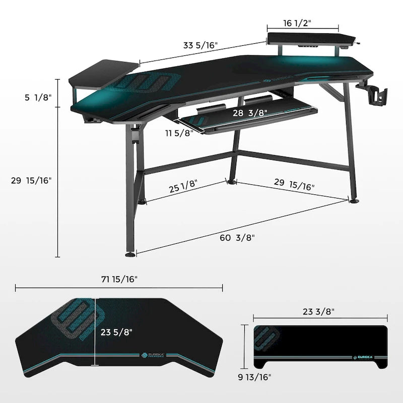 Scrivania Gaming Grande 72" Nera Multifunzionale per Computer con Vassoio per Tastiera