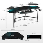 Scrivania Gaming Grande 72" Nera Multifunzionale per Computer con Vassoio per Tastiera