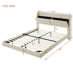 Base letto matrimoniale "Queen Size" flottante con testiera contenitore, letto a piattaforma imbottito moderno con porte USB