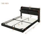 Base letto matrimoniale "Queen Size" flottante con testiera contenitore, letto a piattaforma imbottito moderno con porte USB