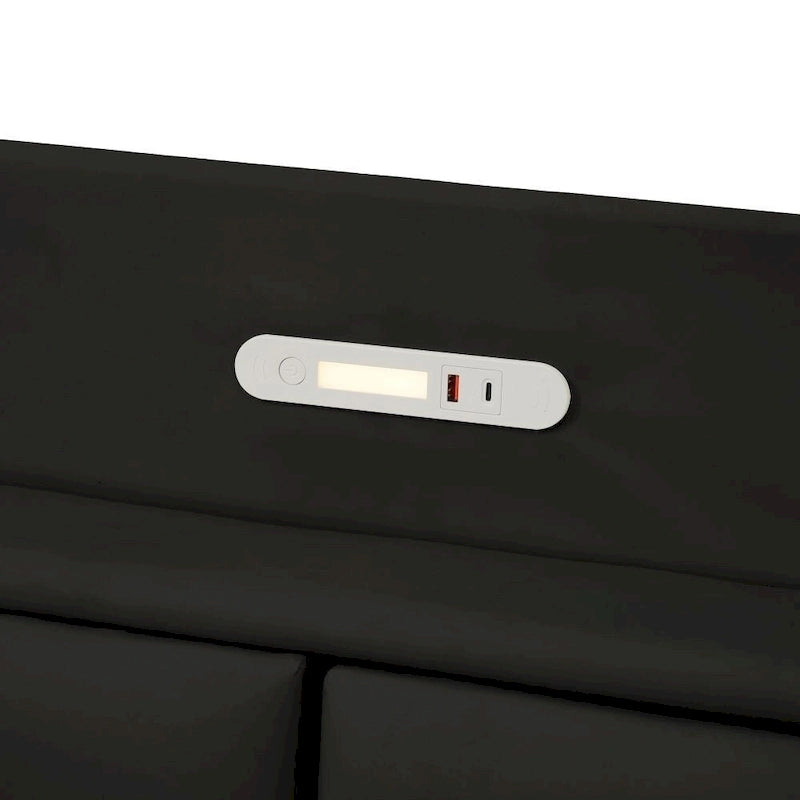 Base letto matrimoniale "Queen Size" flottante con testiera contenitore, letto a piattaforma imbottito moderno con porte USB