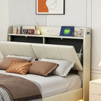 Base letto matrimoniale "Queen Size" flottante con testiera contenitore, letto a piattaforma imbottito moderno con porte USB