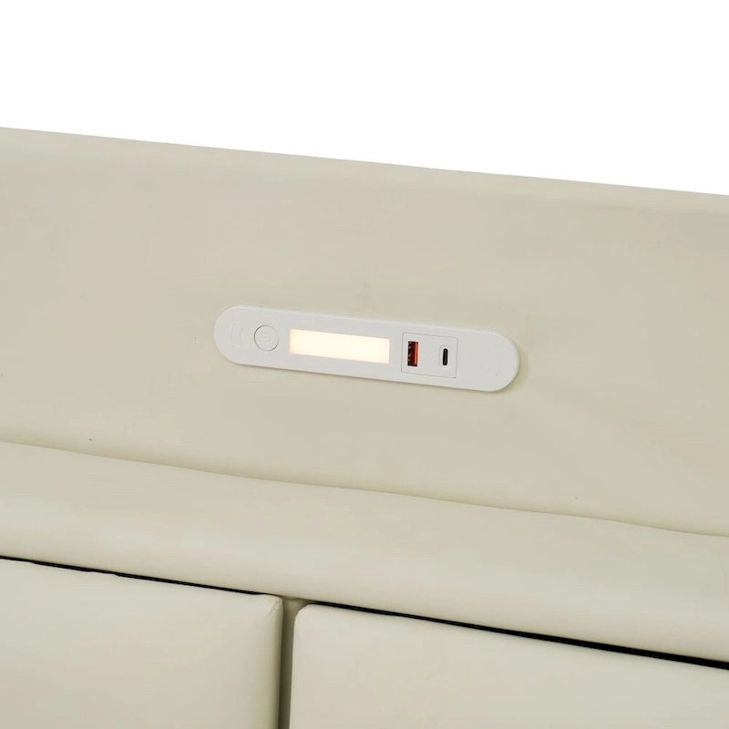 Base letto matrimoniale "Queen Size" flottante con testiera contenitore, letto a piattaforma imbottito moderno con porte USB