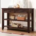 Tavolo da Divano Console con 2 Cassetti e 2 Ripiani, Credenza Madia Laterale in Legno Massello Stile Mid-Century 42