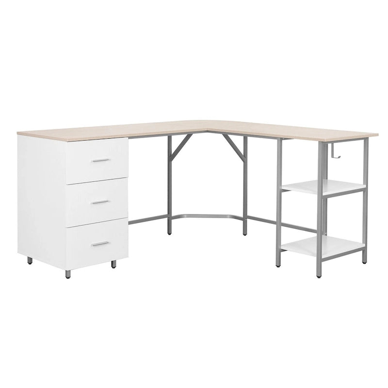 Scrivania a L per ufficio domestico dal design moderno con vani portaoggetti