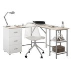 Scrivania a L per ufficio domestico dal design moderno con vani portaoggetti