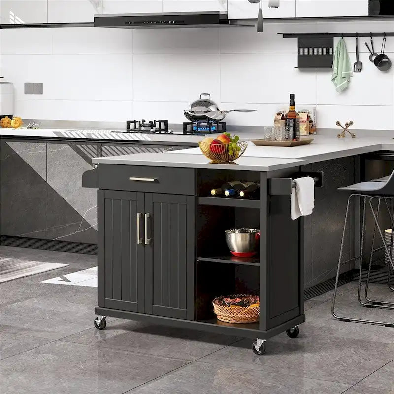 Carrello da cucina con isola e piano in acciaio inossidabile