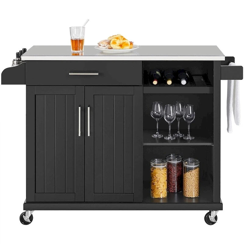 Carrello da cucina con isola e piano in acciaio inossidabile