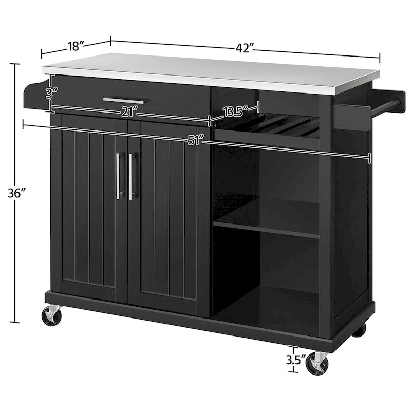 Carrello da cucina con isola e piano in acciaio inossidabile