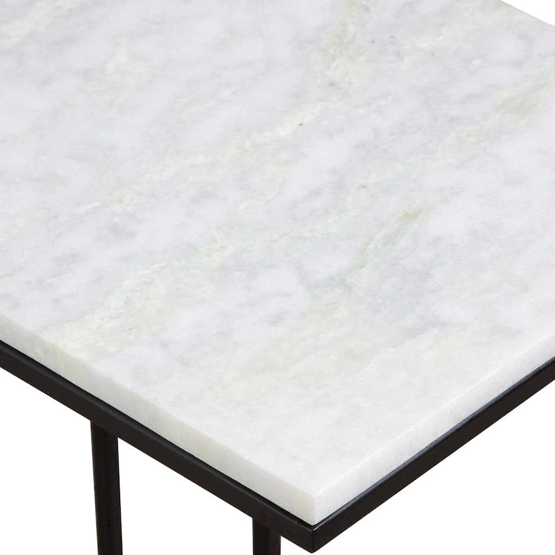 Tavolino d'appoggio in metallo nero e marmo bianco