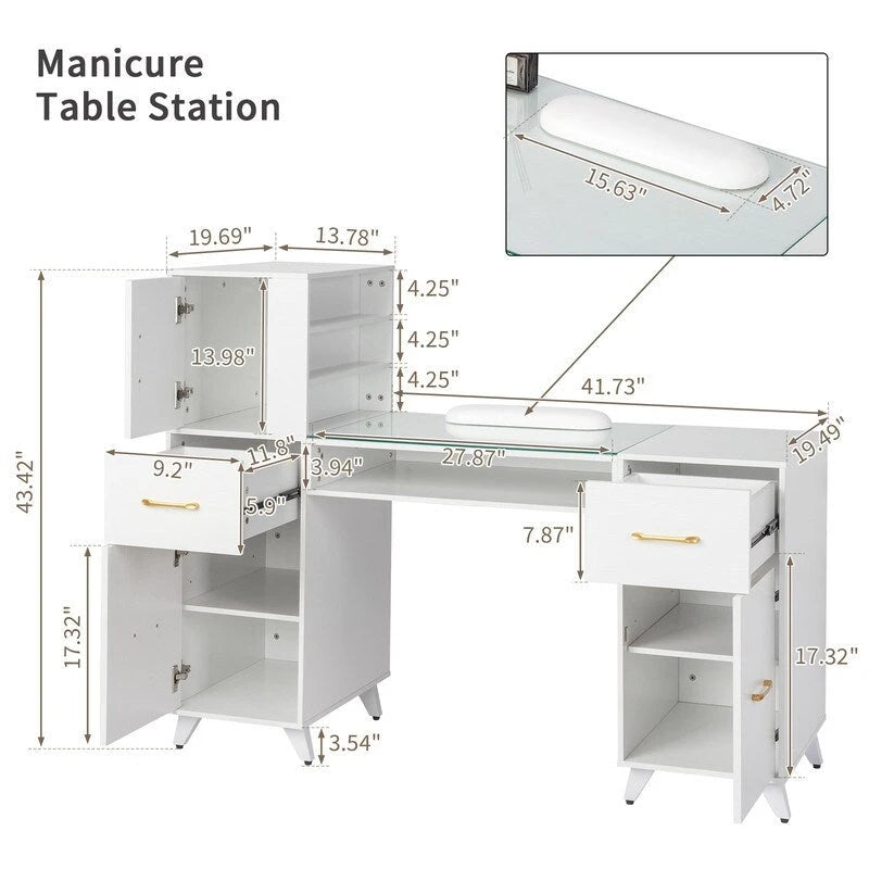 Tavolo da manicure in truciolare goffrato e vetro temperato