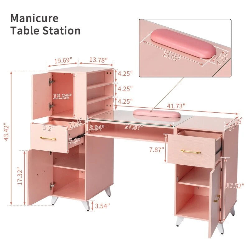 Tavolo da manicure in truciolare goffrato e vetro temperato