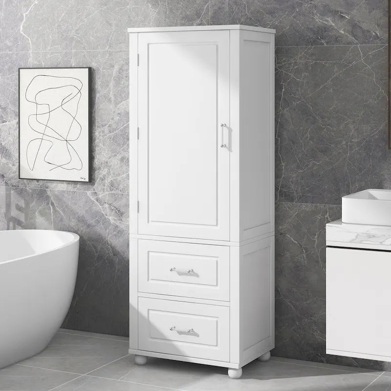 Mobile bagno a colonna in legno alto 61 cm con 1 anta, cassetti e ripiani regolabili