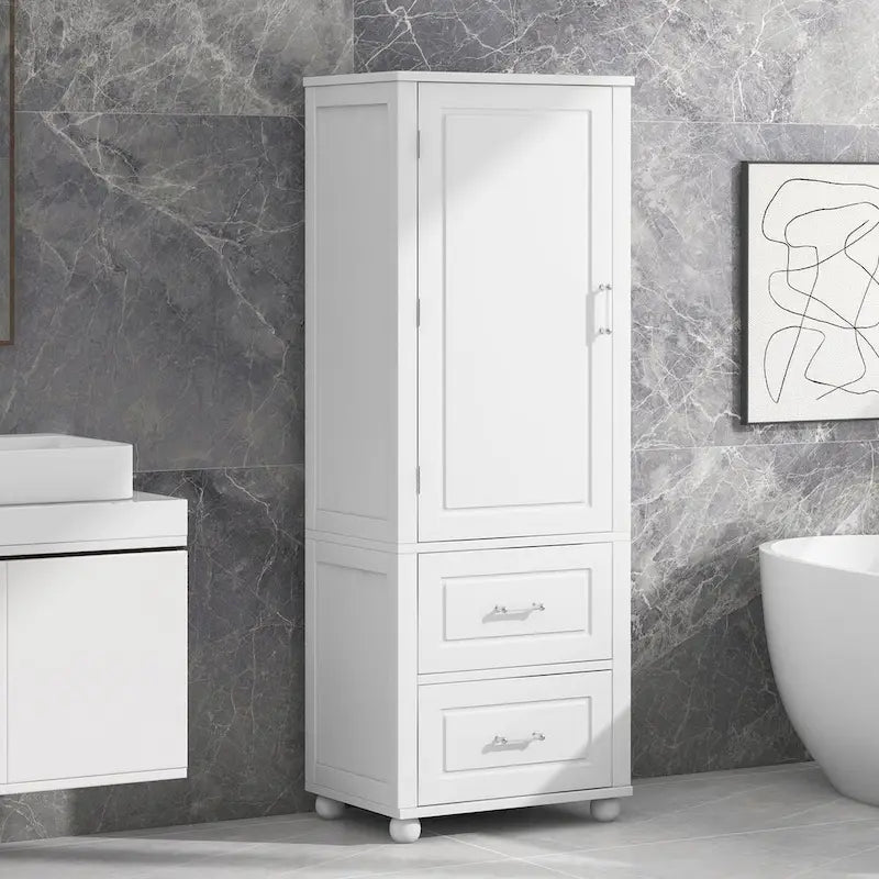 Mobile bagno a colonna in legno alto 61 cm con 1 anta, cassetti e ripiani regolabili