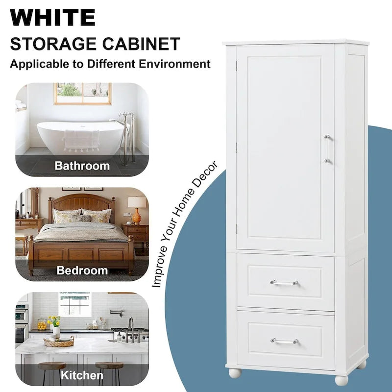 Mobile bagno a colonna in legno alto 61 cm con 1 anta, cassetti e ripiani regolabili